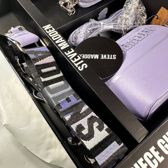 Steve Madden Crossbody Women Handbag Monogram Strap Coin Purse Keychain Purple - Picture 14 of 16